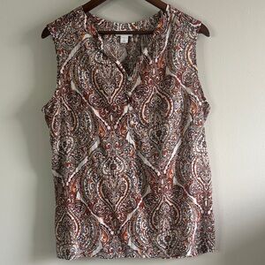 Liz Claiborne Paisley Sleeveless Blouse L Boho Lightweight Top